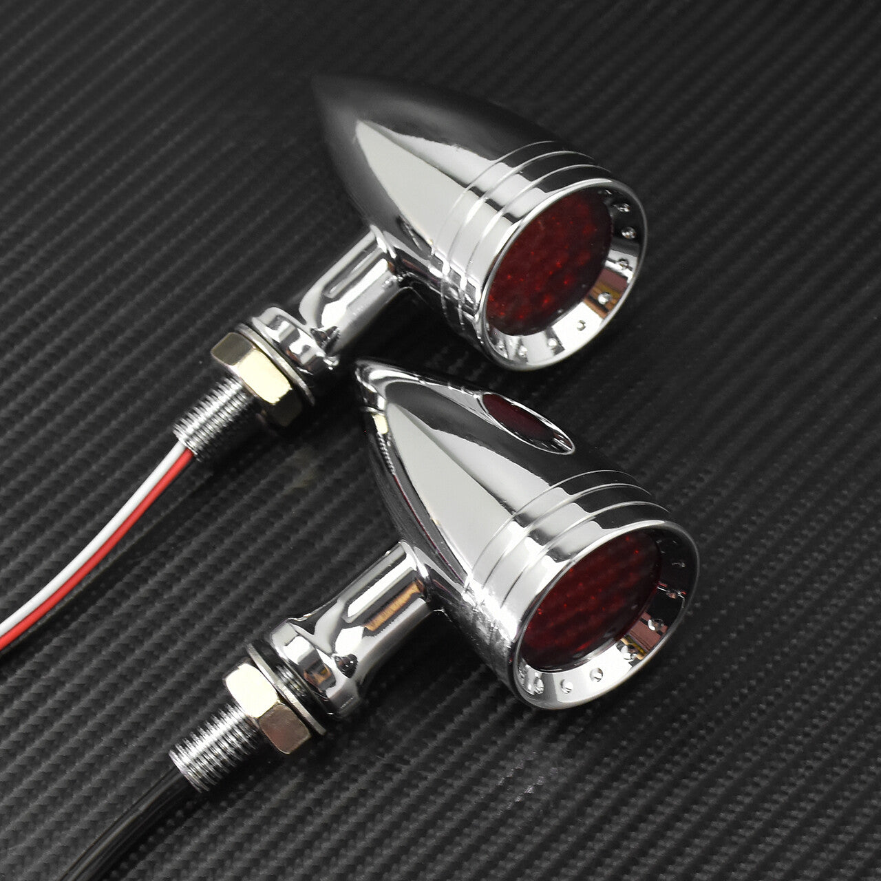 Chrome Motorcycle Bullet LED Turn Signal Red Lights Indicator Fit for Harley