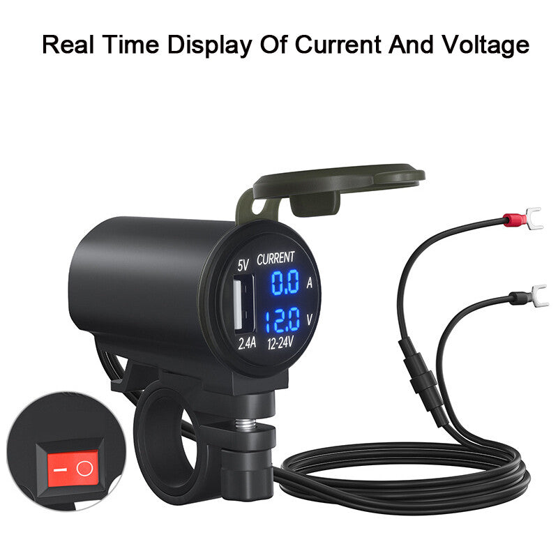 Motorcycle 4.2A Fast Charging Socket USB Socket Waterproof with Voltmeter Switch n