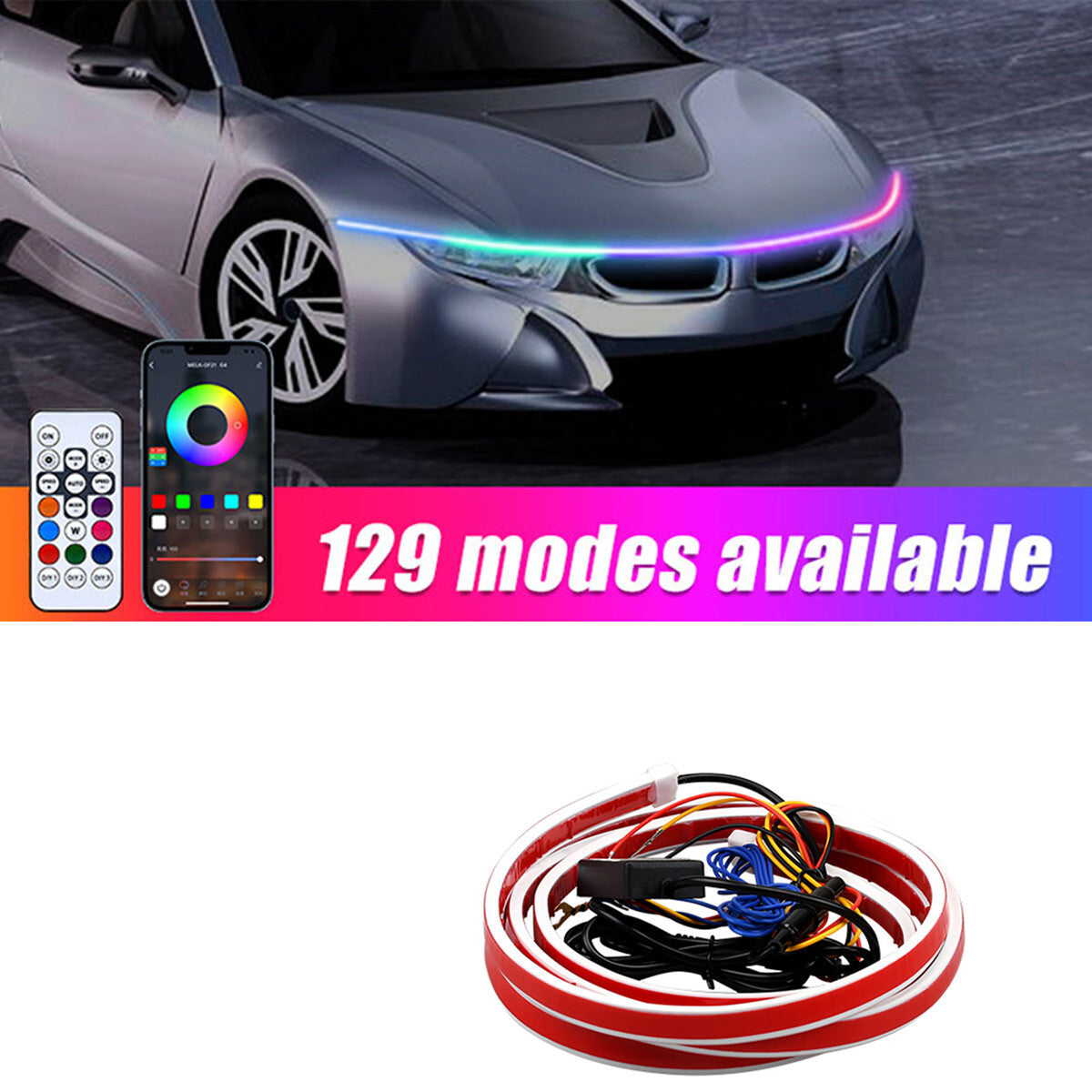 Car RGB LED DRL Hood Light Strip Daytime Running Lamp W/Turn Signal APP Control