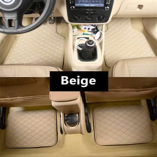 Accessory Car Floor Mats Pads Waterproof Non Slip Carpets 4Pcs Beige PU Leather