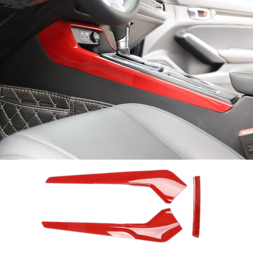 Gearbox Shift Side Panel Cover Trim for Honda for CIVIC 2022-2024 Red Carbon ABS n