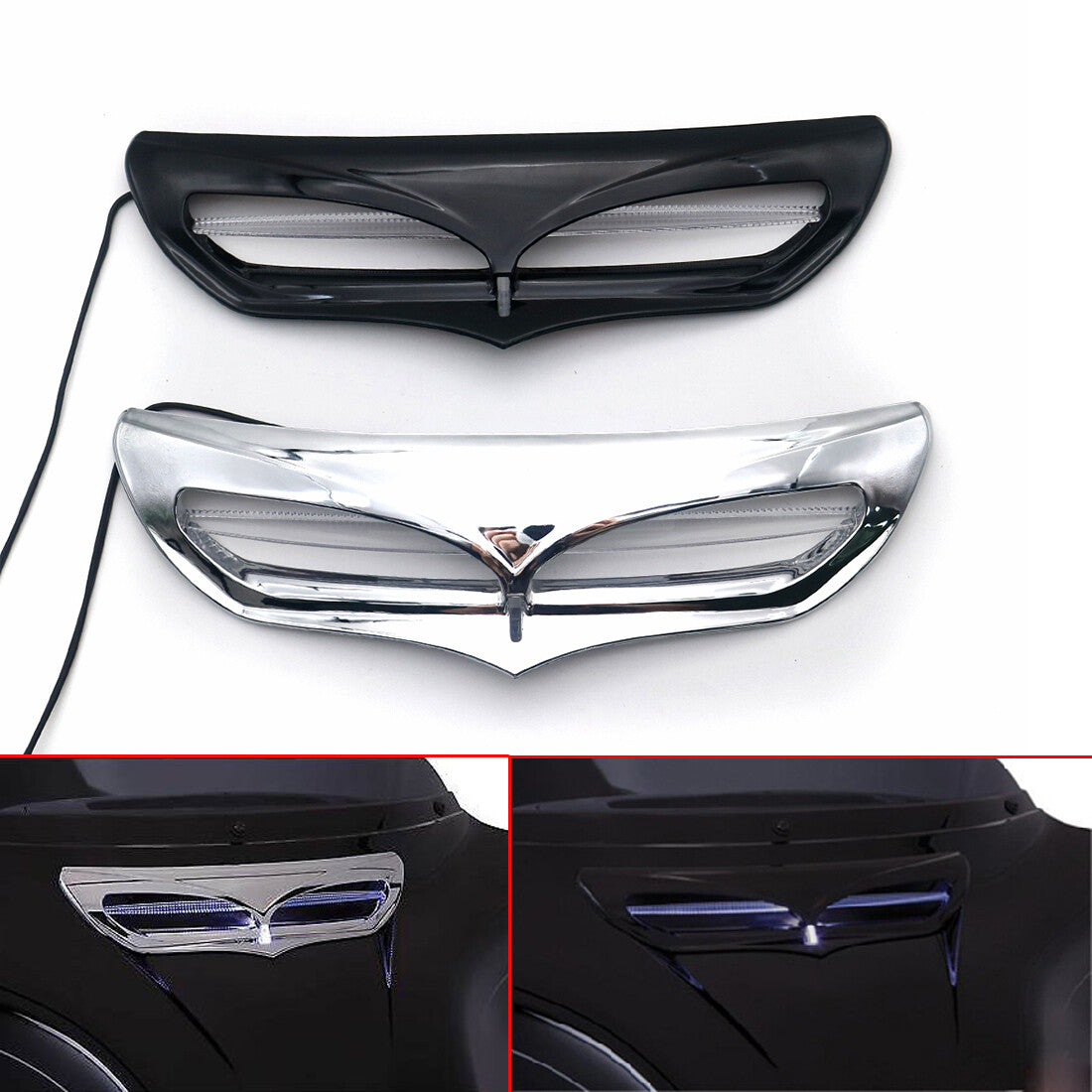 Batwing Fairing Vent Trim W/ LED Light for Harley Electra Street Tri Glide 14-17 Q
