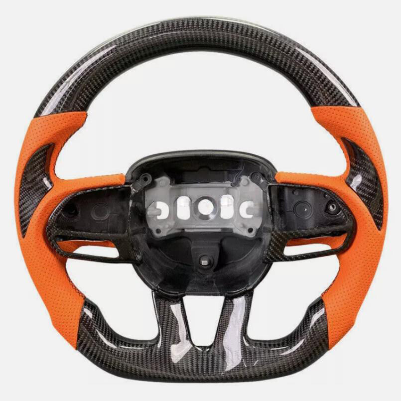 Orange Leatherl Carbon Fiber Steering Wheel for Dodge for Challenger Charger 15-2024