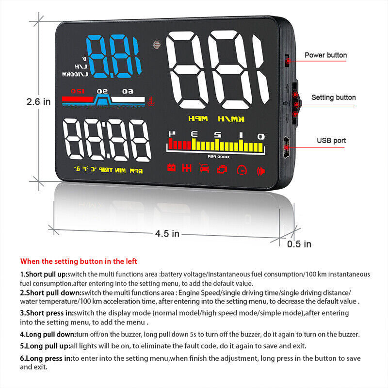 Upgrade your head-up display with OBD and windshield projector, adding speed and overspeed warning features. n