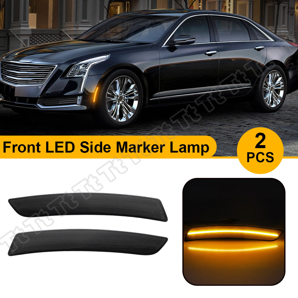 2 Smoked LED Front Bumper Side Marker Lights for 2016 - 2020 for Cadillac CT6 CT6-V- v