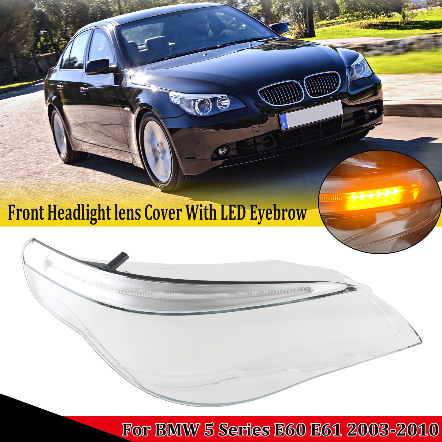 Right Headlight Lamp Lens Cover LED Eyelid Eyebrow for BMW 5 Series E60 E61