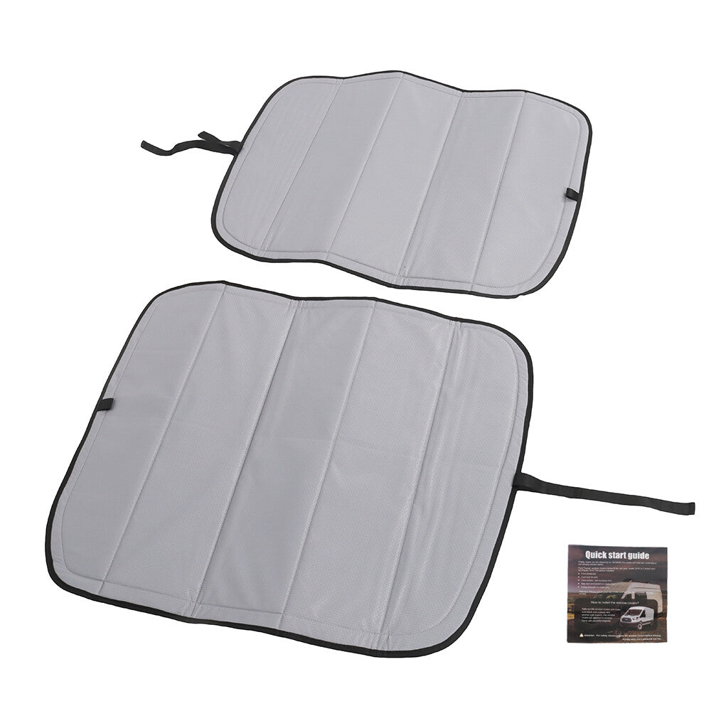 (Pair) Transit Insulated Sun-Shielded Rear Door Window Covers for Van Silvery n
