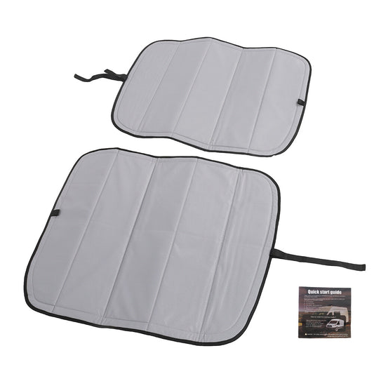 (Pair) Transit Insulated Sun-Shielded Rear Door Window Covers for Van Silvery n