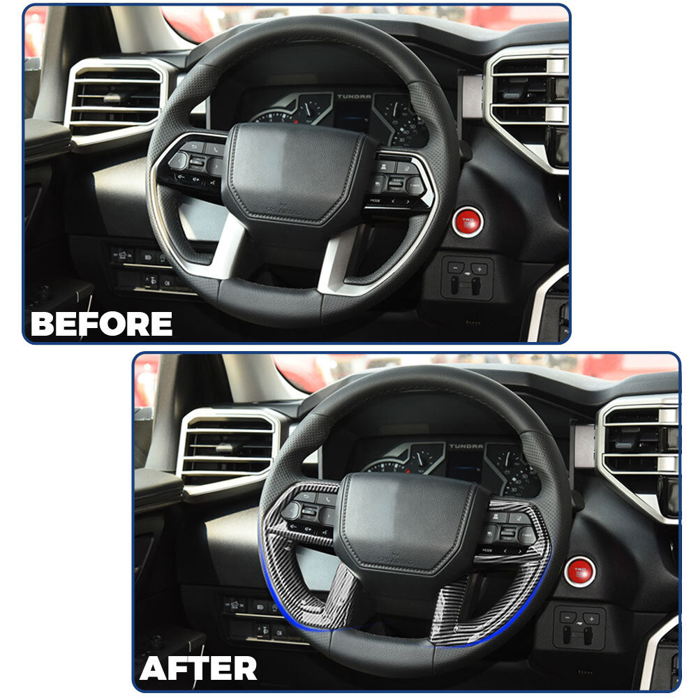 Carbon fiber exterior design available for 2022-2024 Tundra steering wheel button cover trim. n
