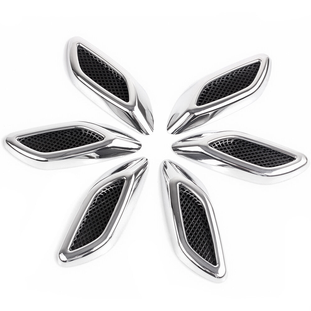 6PCS Car Air Flow Vent Side Fender Cover Trim Car Decoration Silver Universal