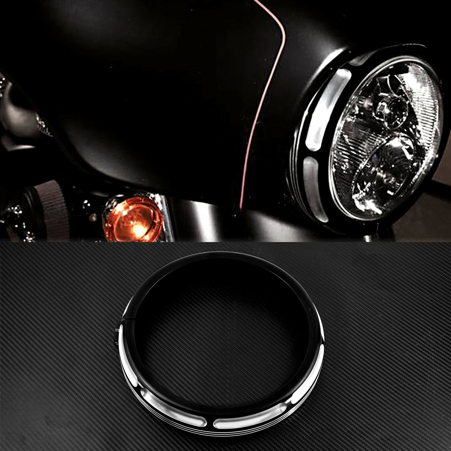 Motorcycle 7'' Burst Headlight Trim Ring Fit for Harley Touring Road King Glide Q