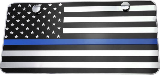 Car license plate frame cover, trunk chrome black and blue American flag for BMW