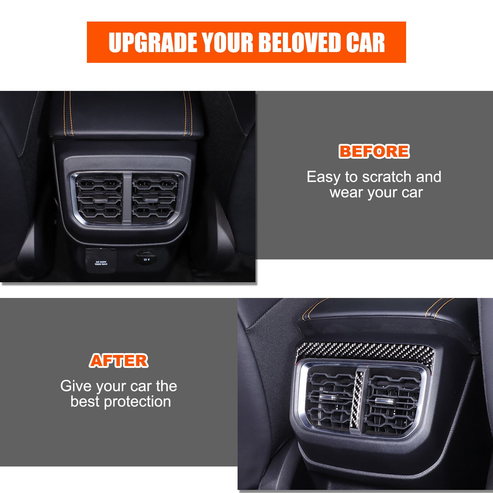 Carbon fiber car rear air vent socket panel decorative sticker for Ranger 2023-24 n