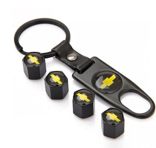Suitable for Chevrolet car wheel and tire valve cover rod air cap + key ring, black