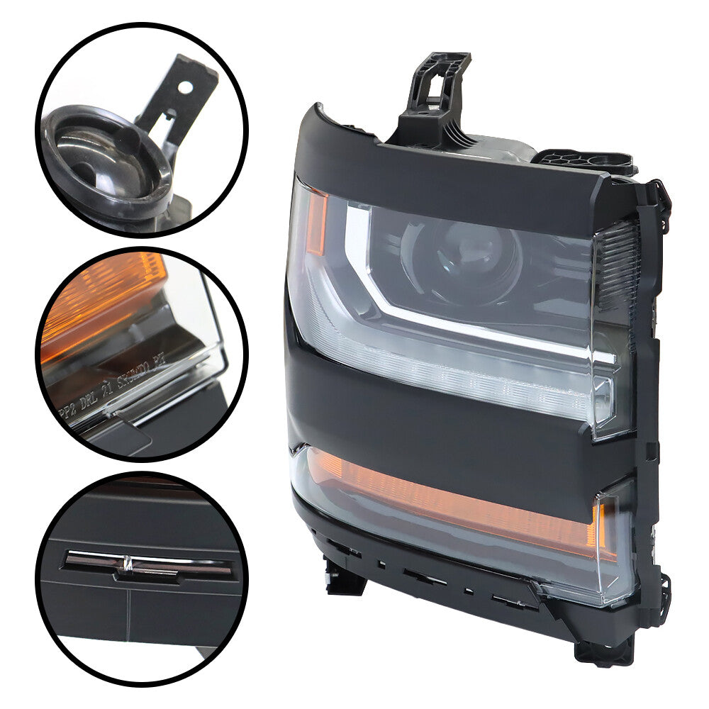 For Silverado 1500 2016 - 2018: Headlights with LED DRLs on the right side. n