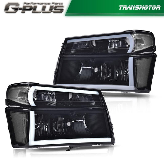 Fits 04-12 for Colorado for GMC for Canyon Black LED Tube Headlights 4 pcs - v