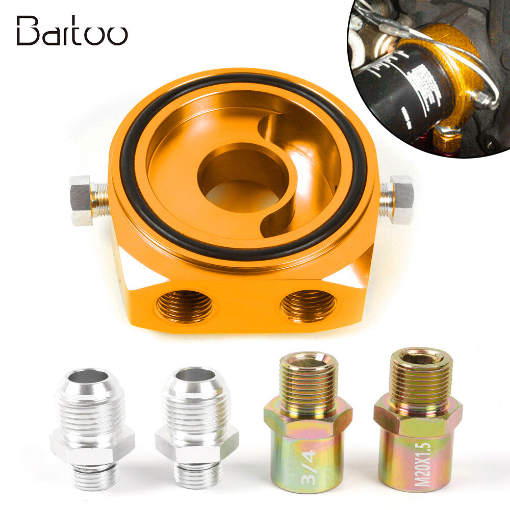 Gold Aluminum Oil Filter/Cooler Sandwich AN10 Block Adapter Gauge Sensor Plate Q