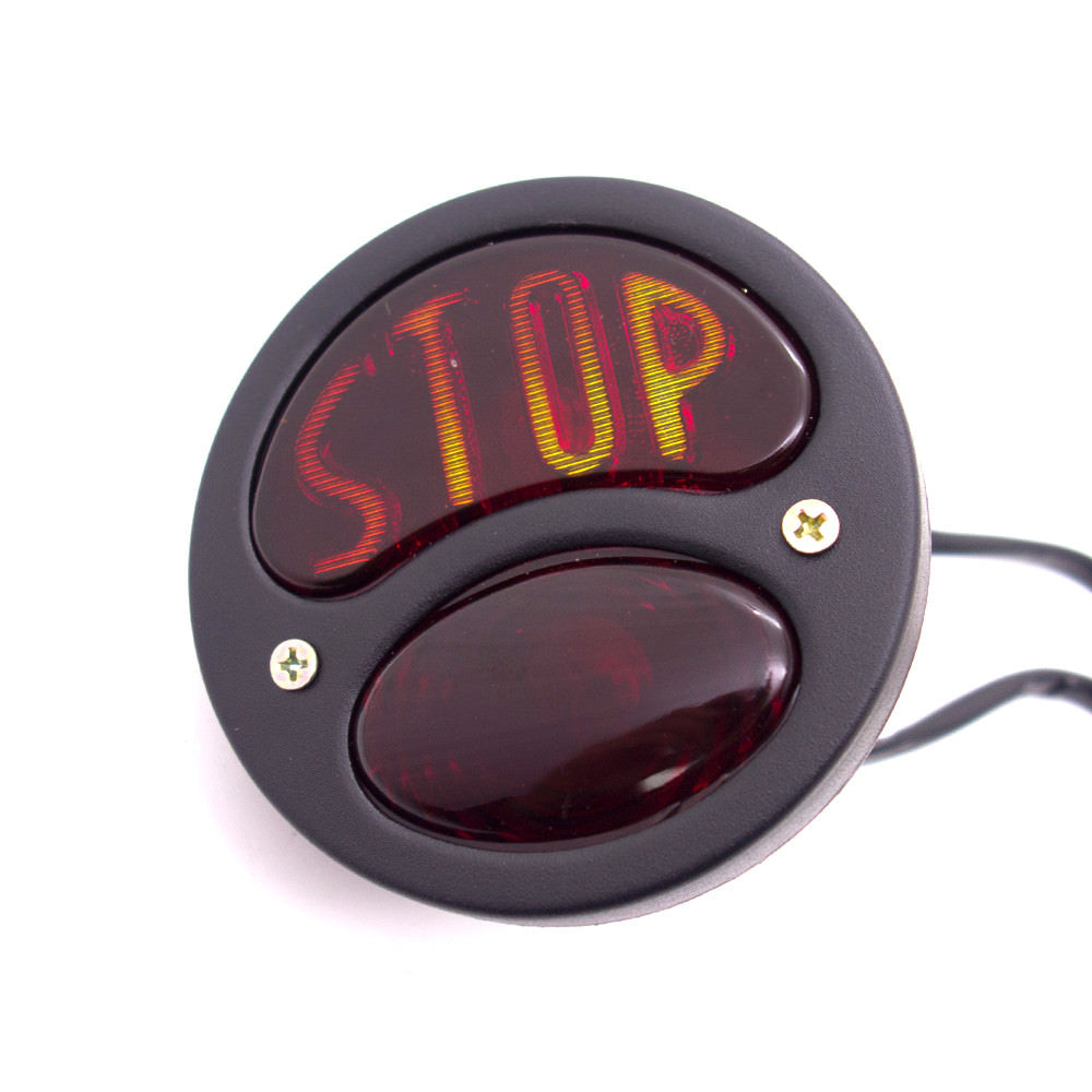 Motorcycle Vintage Black Metal STOP Round Tail Brake Light for Harley Cafe Racer Q