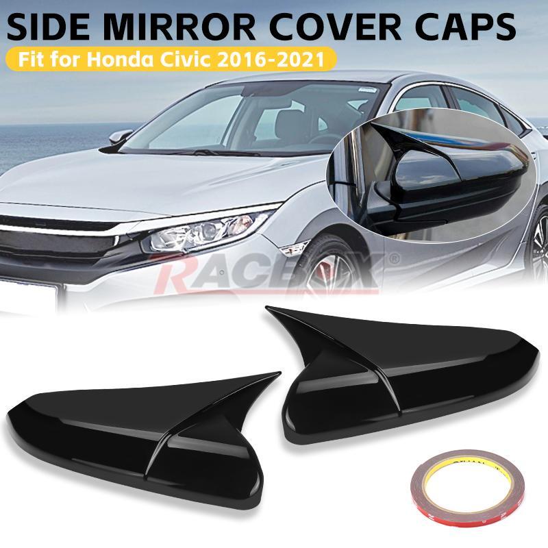 OX Horn Glossy Black Side View Mirror Cover Caps FOR 2016-2021 for HONDA for CIVIC SEDAN