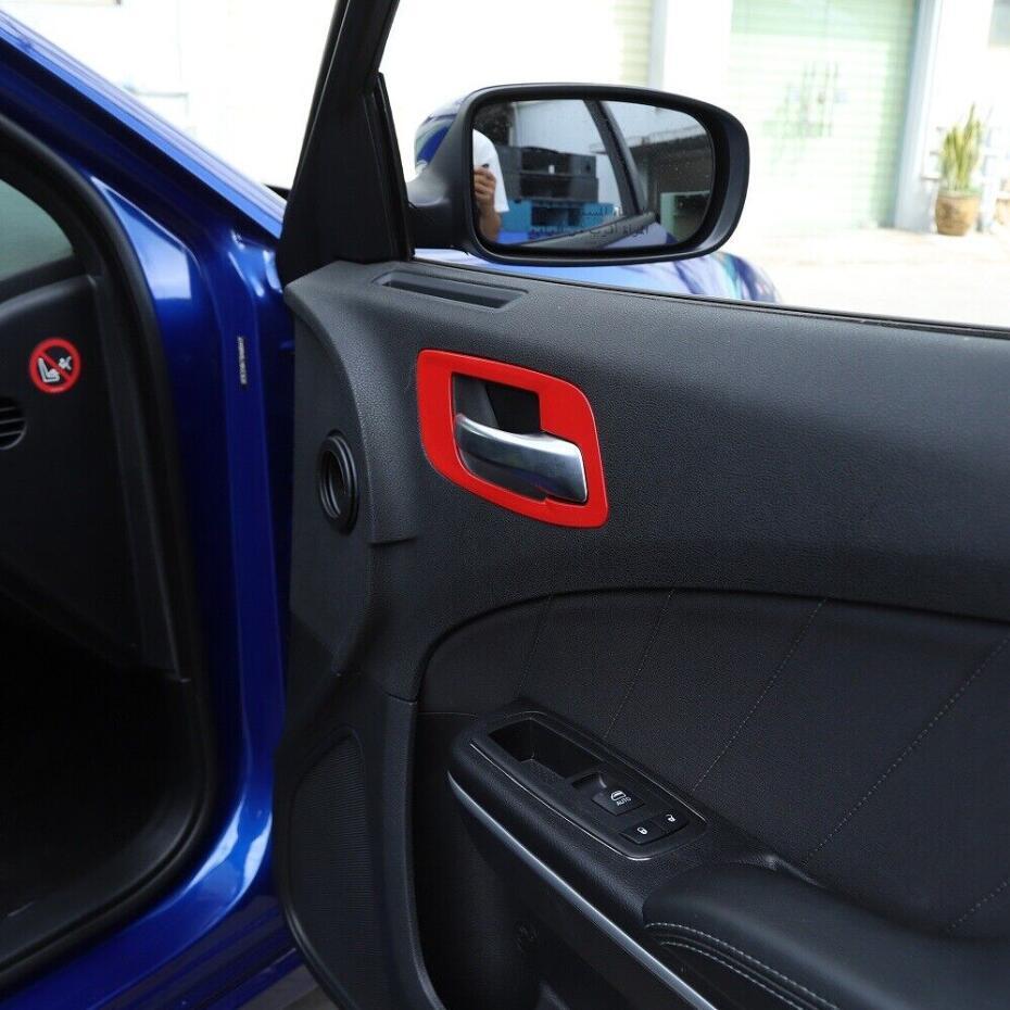 For 2011-2023 for Dodge Charger ABS Red Interior Door Handle Bowl Panel Cover Trim4* v