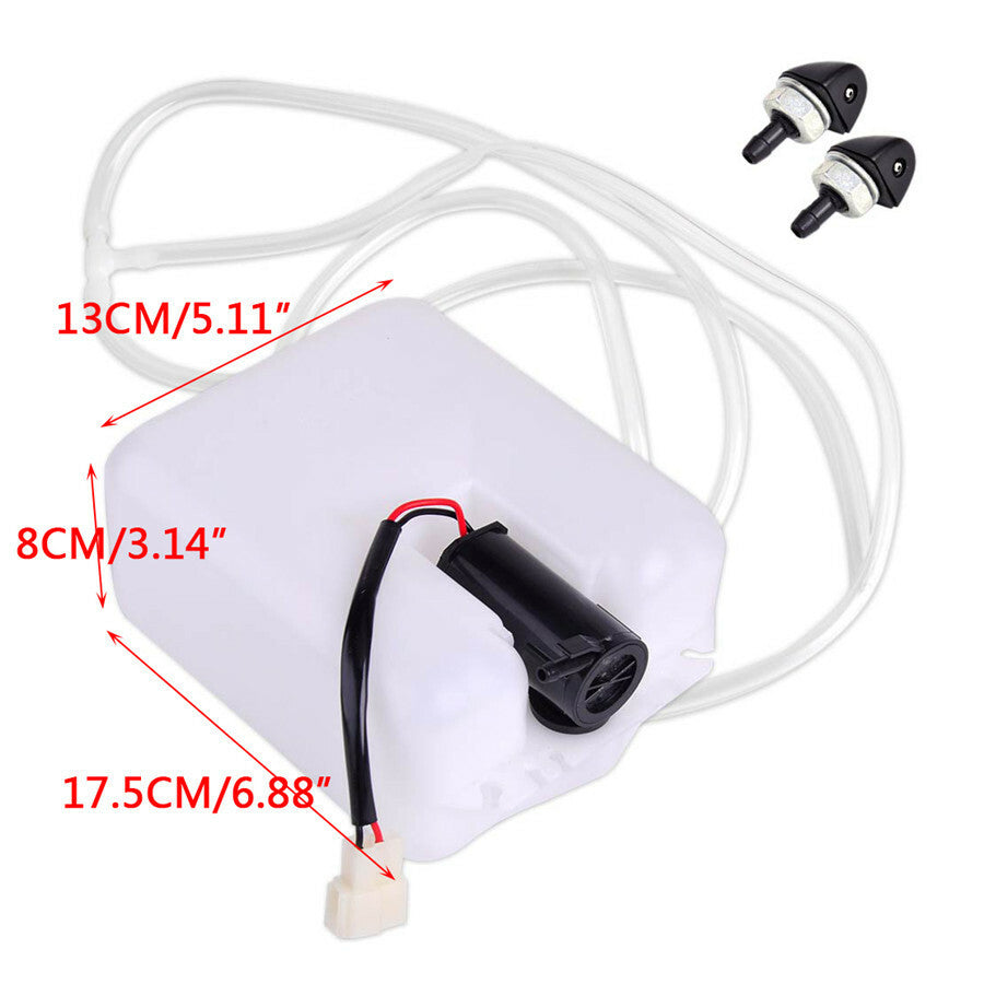 Car 2 Pin Windshield Washer Reservoir Pump Bottle Tank Jet Clean Tool Kit White