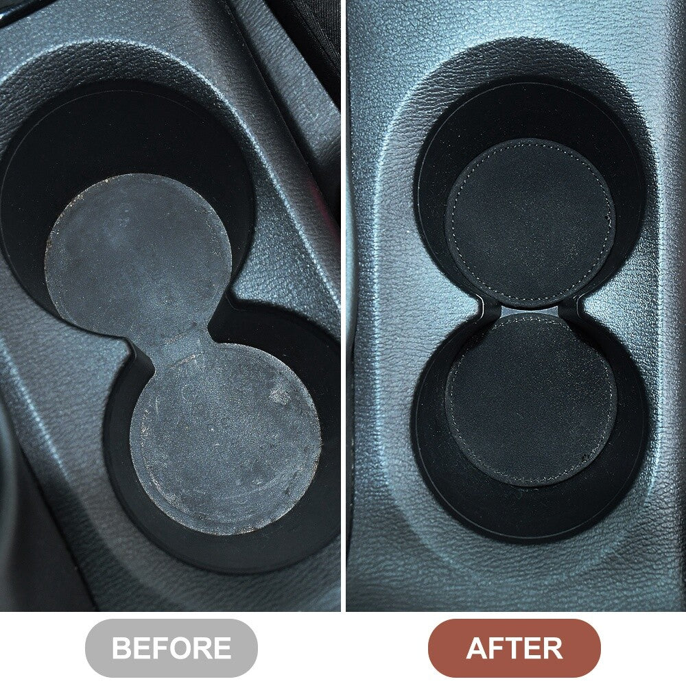 4xCar Coasters 7.5cm Suede Car Coasters Universal Car Drink Cup Mat Black