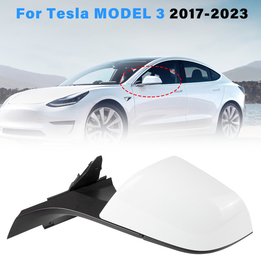 Left driver's side mirror compatible with 2017-2023 Model 3 heated power folding white. n