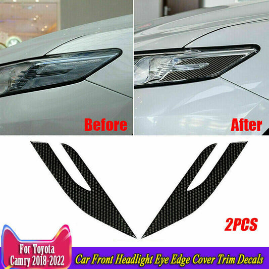 2X for Toyota for Camry 2018-2022 Carbon Fiber Front Headlight Eye Edge Cover Decals
