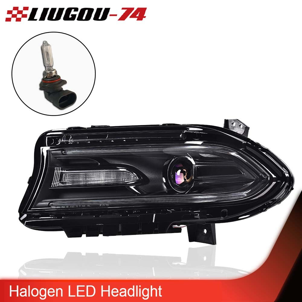 Fits 2015 - 2022 for Dodge Charger Halogen Projector Headlights with LED DRL LH Driver - v