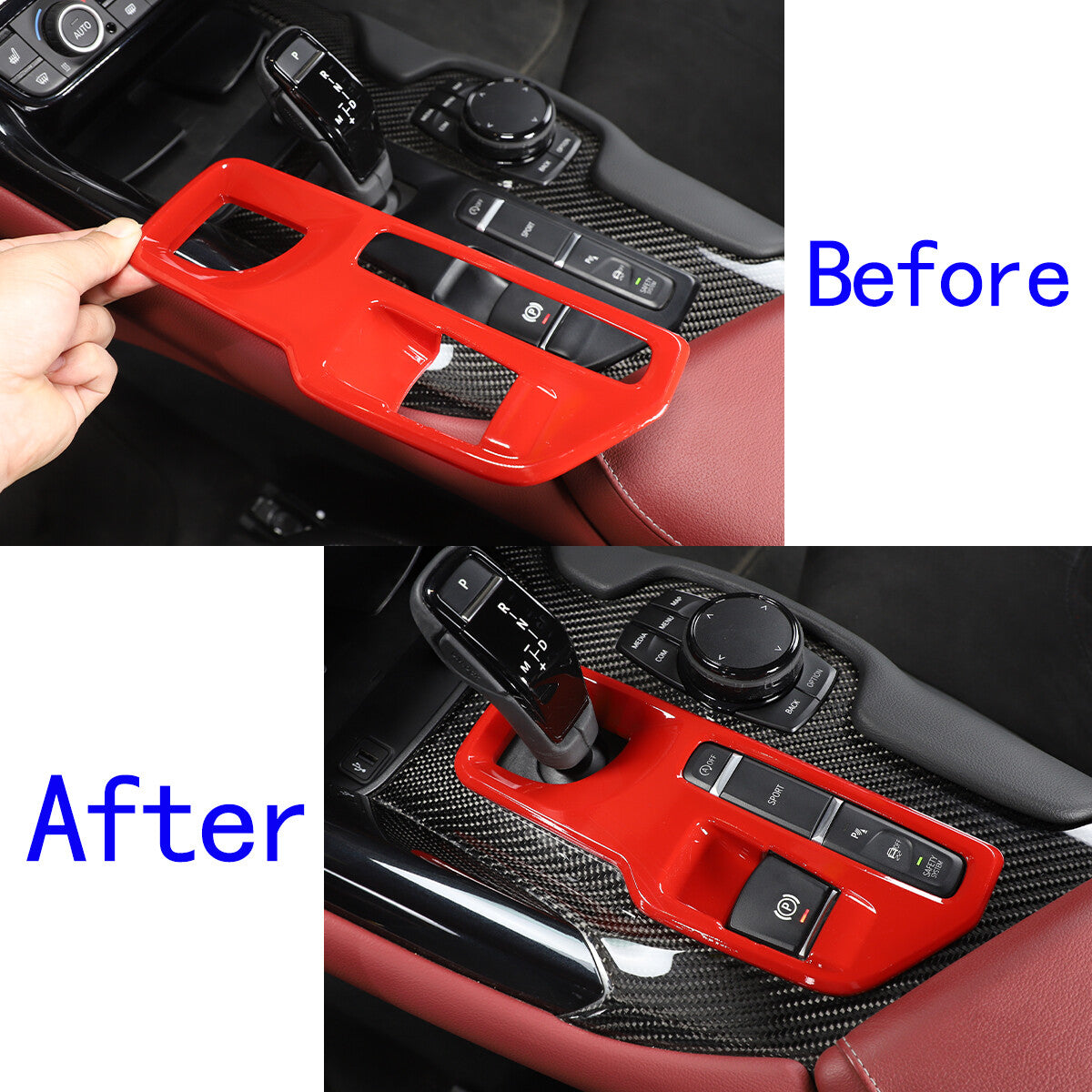 Red interior gear shift cup holder frame trim for Tacoma 2016 - 2022- v