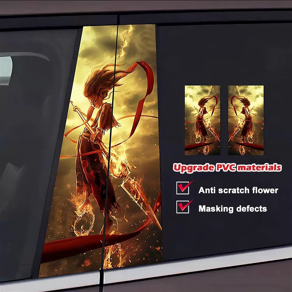 2x Car B-Pillar Vinyl Decals Nezha Vehicle Door Pillar Sticker Waterproof Film