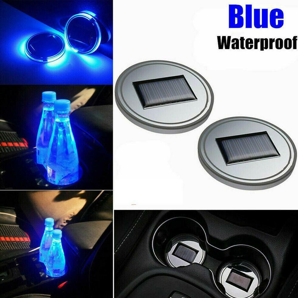 2pcs LED Solar Cup Pad Car Light Cover Interior Decoration Car Light Accessories