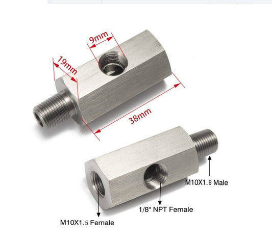 Oil Pressure Sensor Tee M10x1.5 to M10x1.5 Adapter Turbo Supply Feed Line Gauge