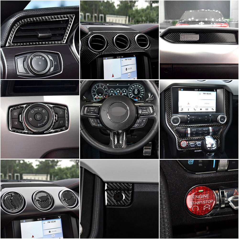 32PCS for Ford for Mustang 2015-22 Carbon Fiber Car Interior Set Kit Decoration Trim