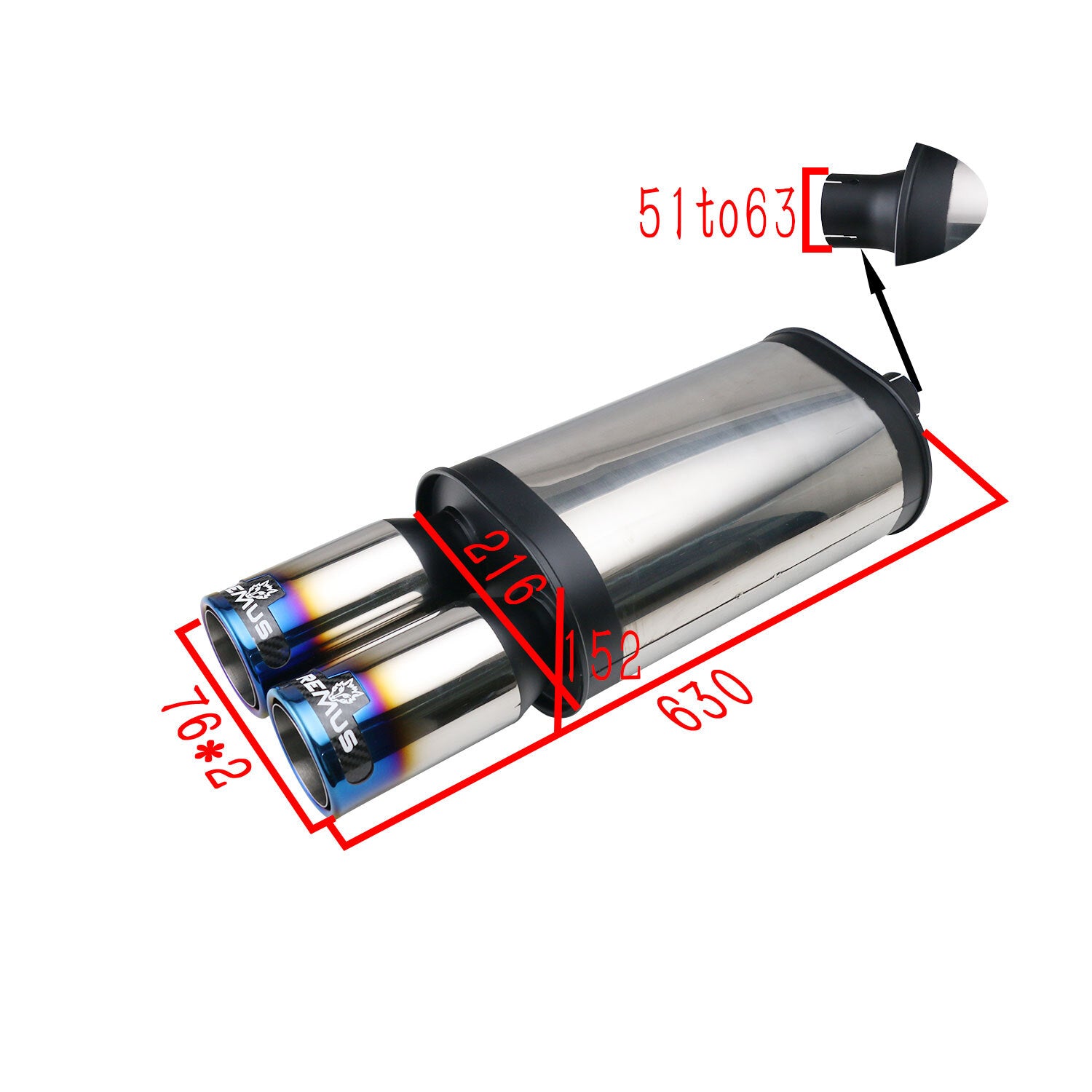 2-2.5 Universal Exhaust Rear Muffler Exhaust Pipe Blue RM Tube Tail Tip 3 OD