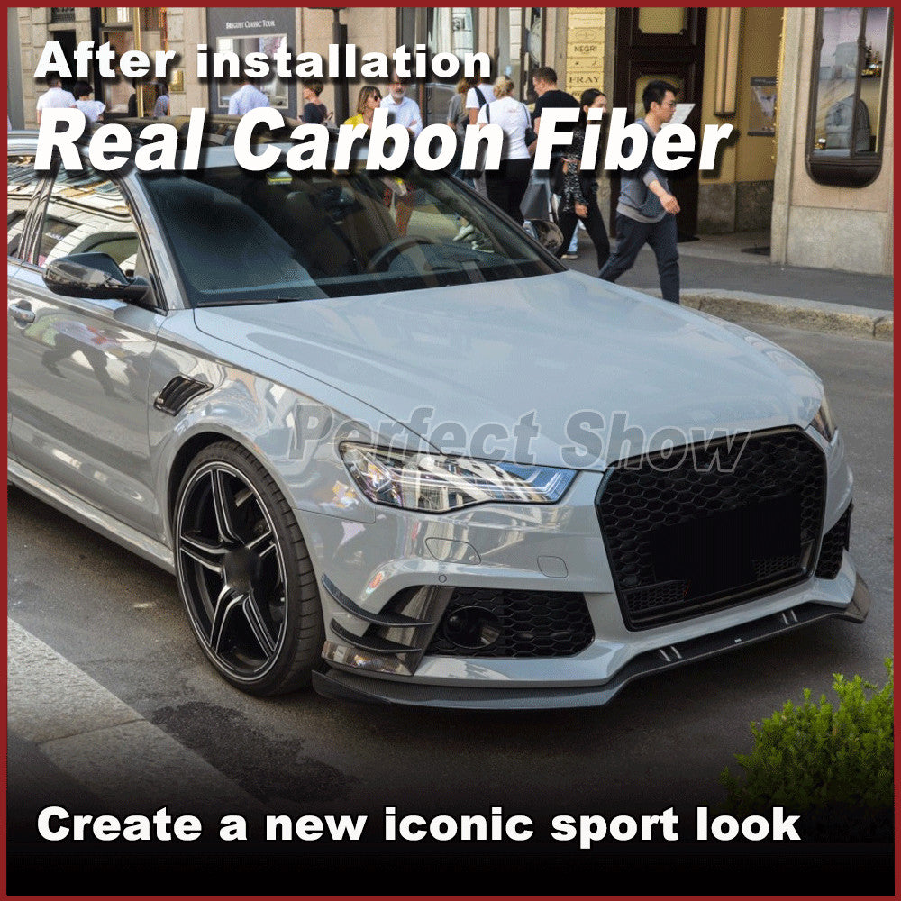 REAL Carbon Front Bumper Splitter Canards Fins Lip for Audi A6 RS6 RS7 2012-2016