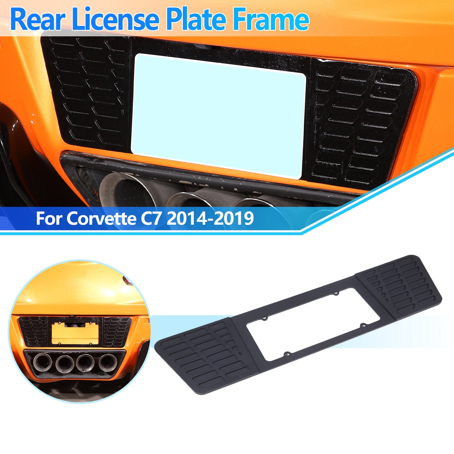 Alloy rear license plate frame, black, suitable for Corvette C7 2014-2019. n