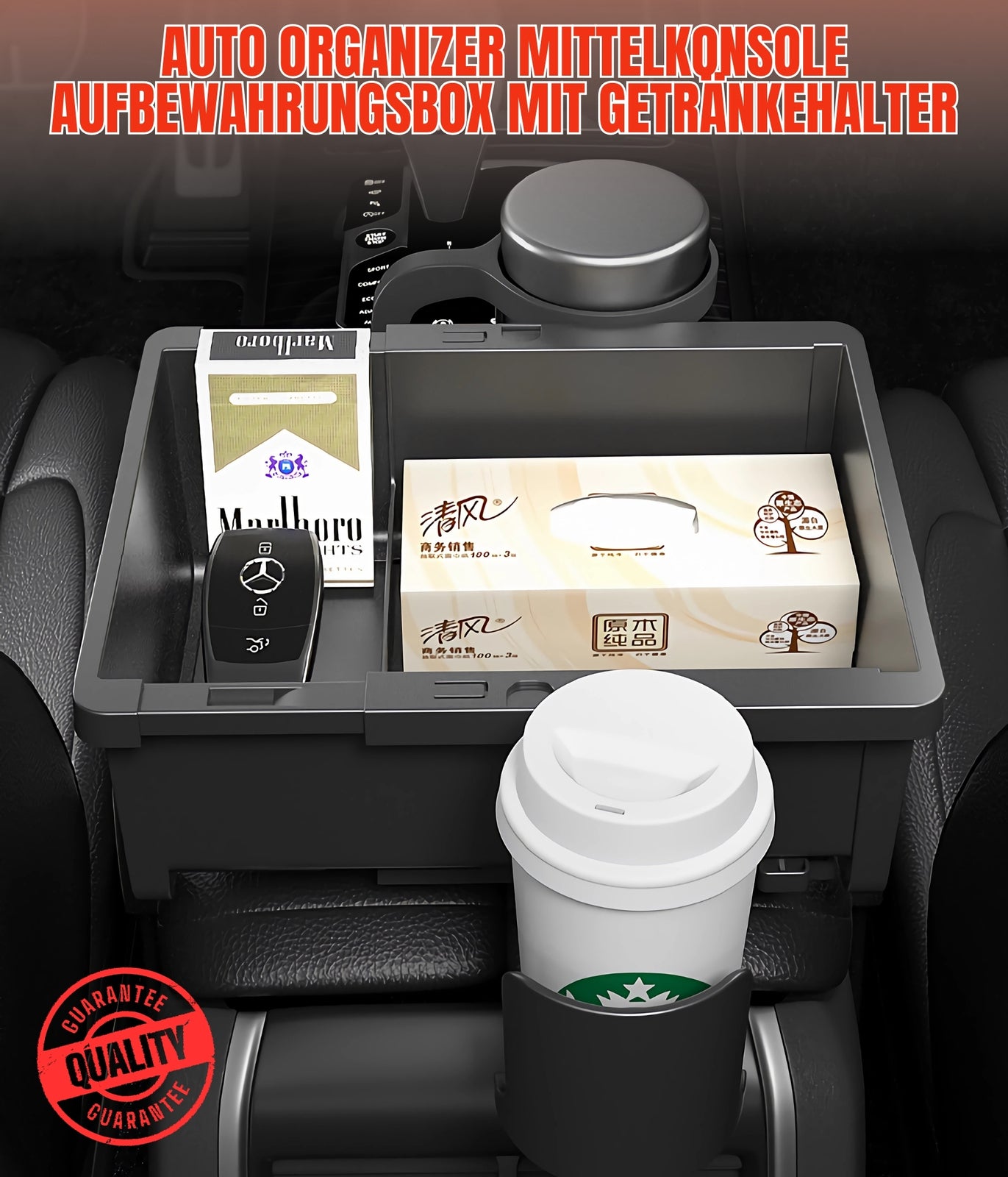 General Motors storage box, multi-functional center armrest storage box with 2 cup holders
