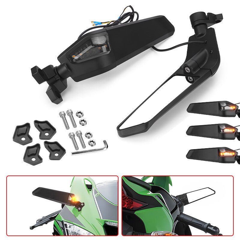 Motorcycle LED Turn Signal Rear View Mirror for Kawasaki 300 400 650 ZX6R
