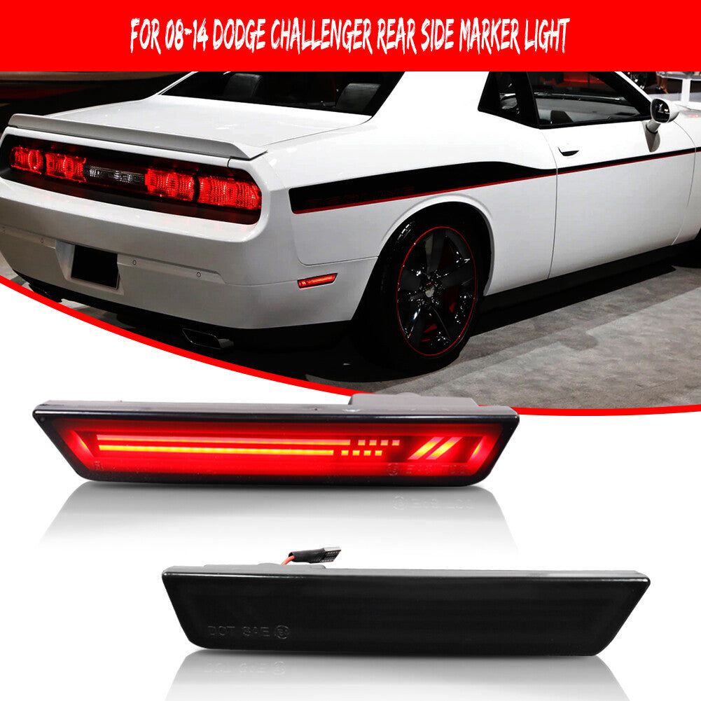 [SMOKE Lens] For 2008-14 for Dodge for Challenger Rear Fender LED Side Marker Light - Red - v