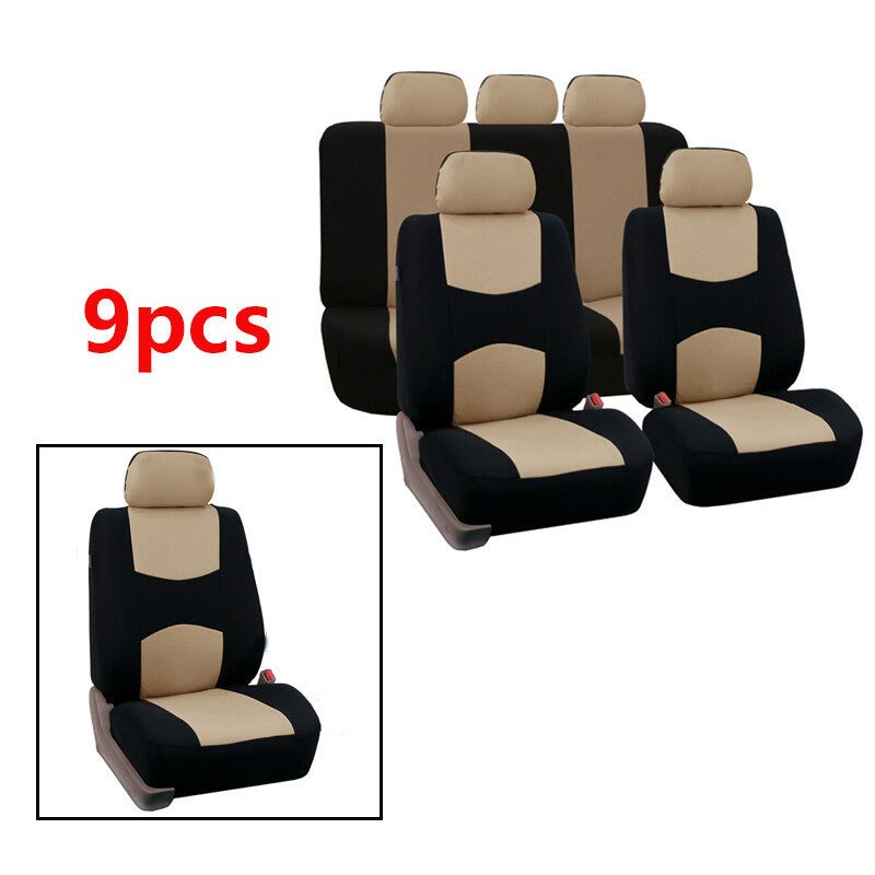 Beige 9-piece low-back plain fabric for seat cover set for car seats - accessories n