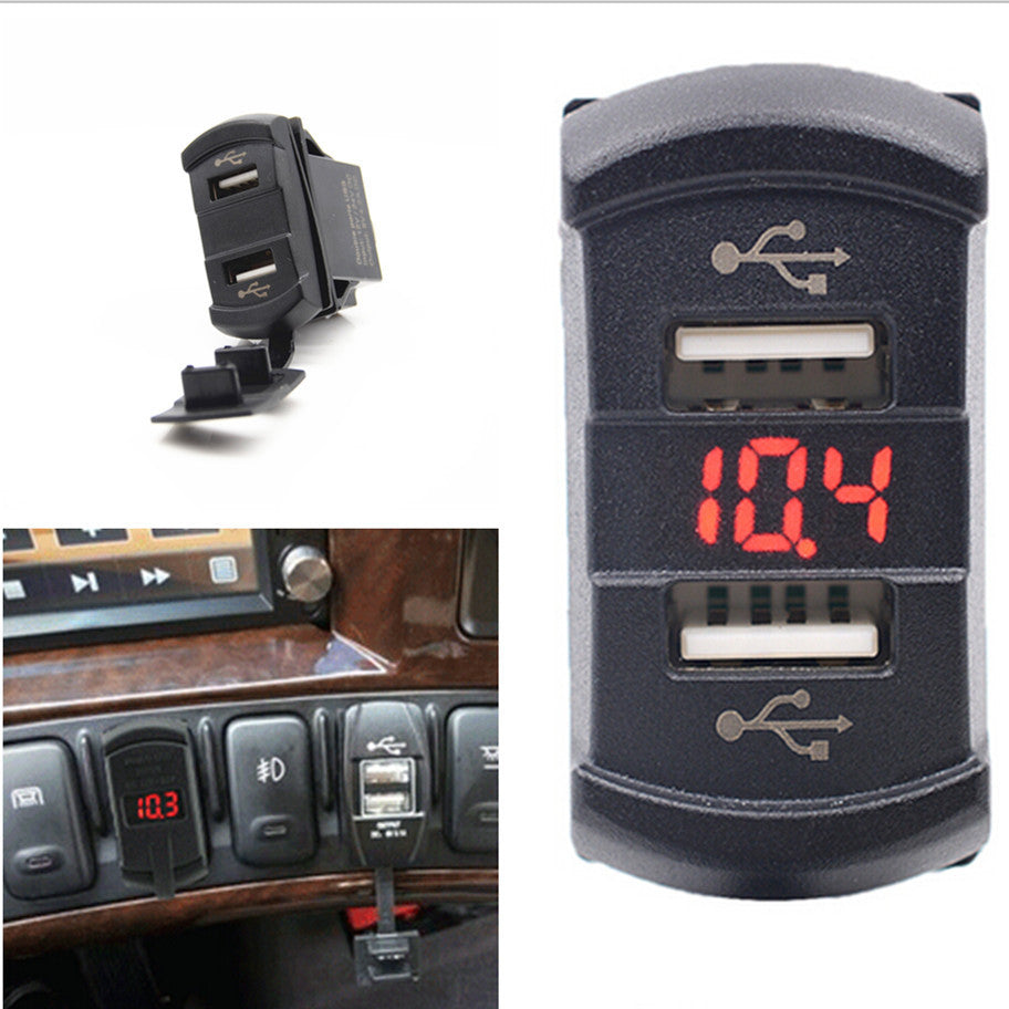 1Pcs Car Dual USB Marine Boat Jack Power Socket Charger Red LED Voltmeter Adapte