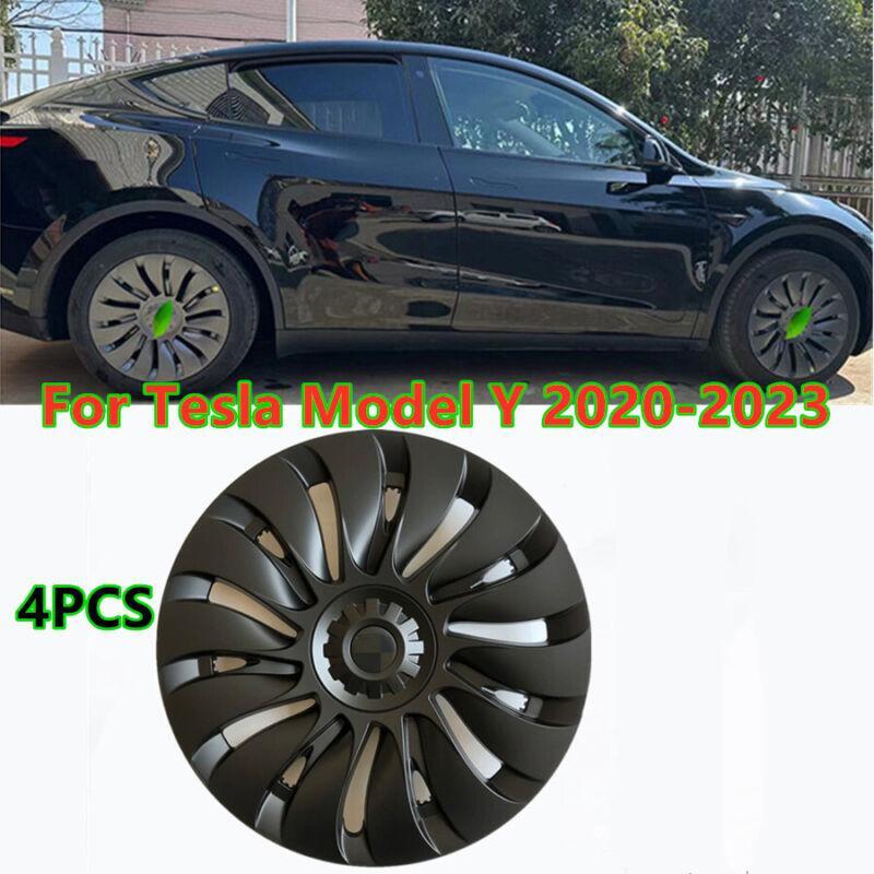 4PCS 19 inch Matte Black Hub Cap Wheel Rim Cover for Tesla Model Y 2020-2023 Q