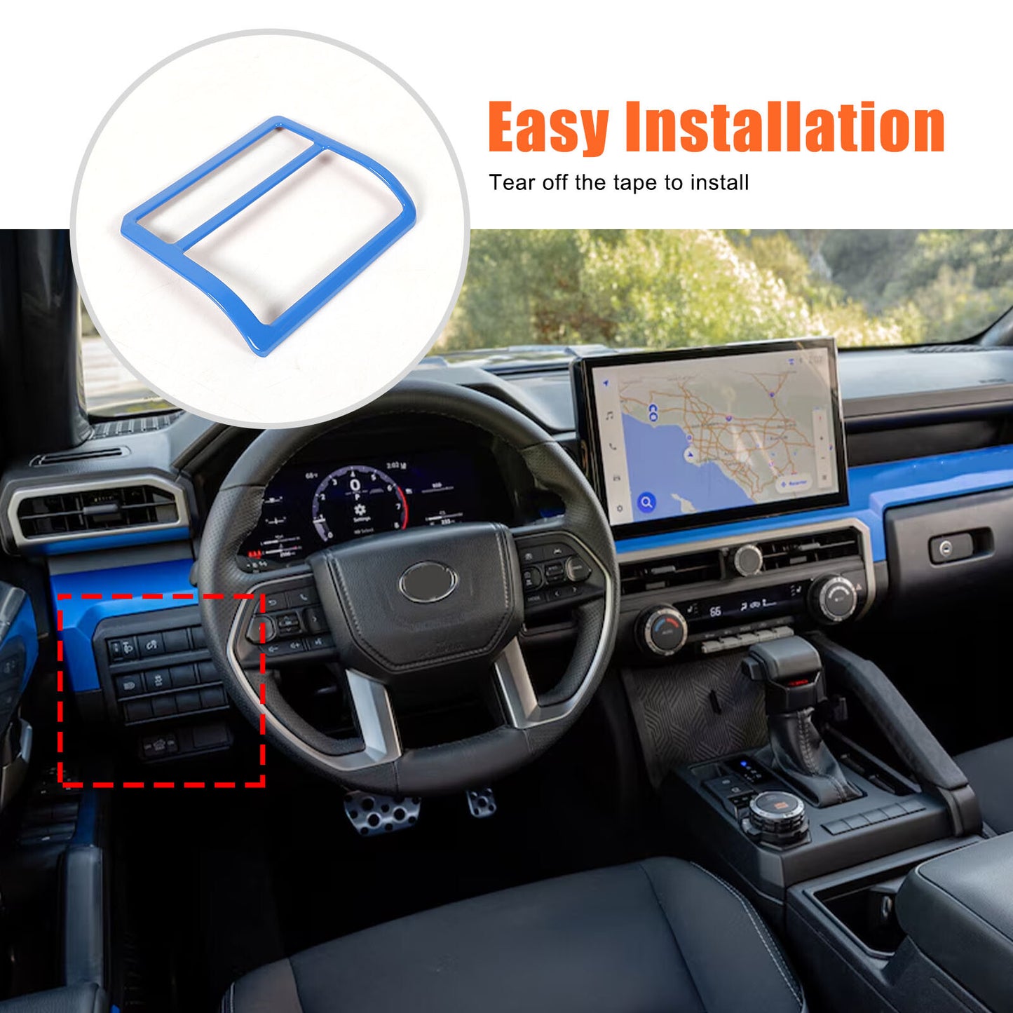 Suitable for 2024 Tacoma ABS car console headlight switch cover trim, blue. n