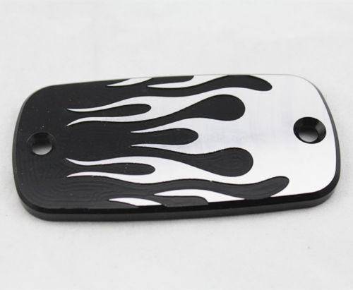 Universal Black Flame Front Brake Fluid Cap Chopper Cruiser Touring Motorcycle Q