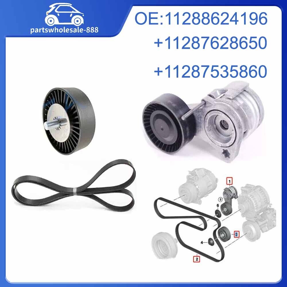 Snake-shaped drive belt tensioner pulley kit for BMW 128i, 328i, 330i, 528i, 530i