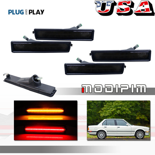 4pcs Smoked Lens Front + Rear Bumper Side Marker Lights for 84-91 for E30 3 - v