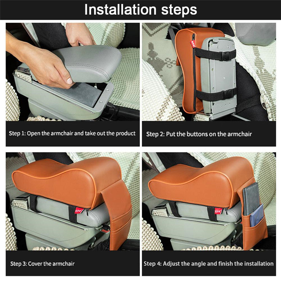 Universal Car Center Console Box Armrest Pad Black PU Leather Interior Cushion Q