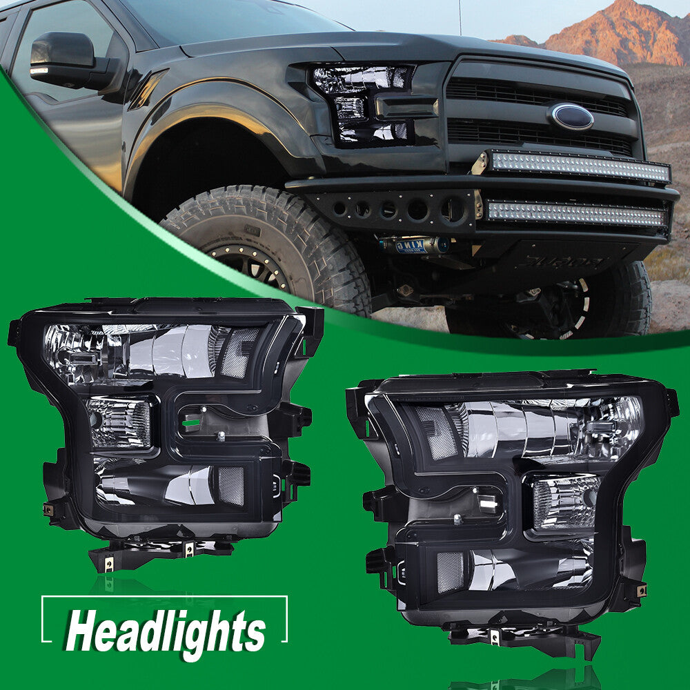 Fits 2015 - 2017 for F150 Smoke Lens Headlight Clear Headlight Left + Right - v