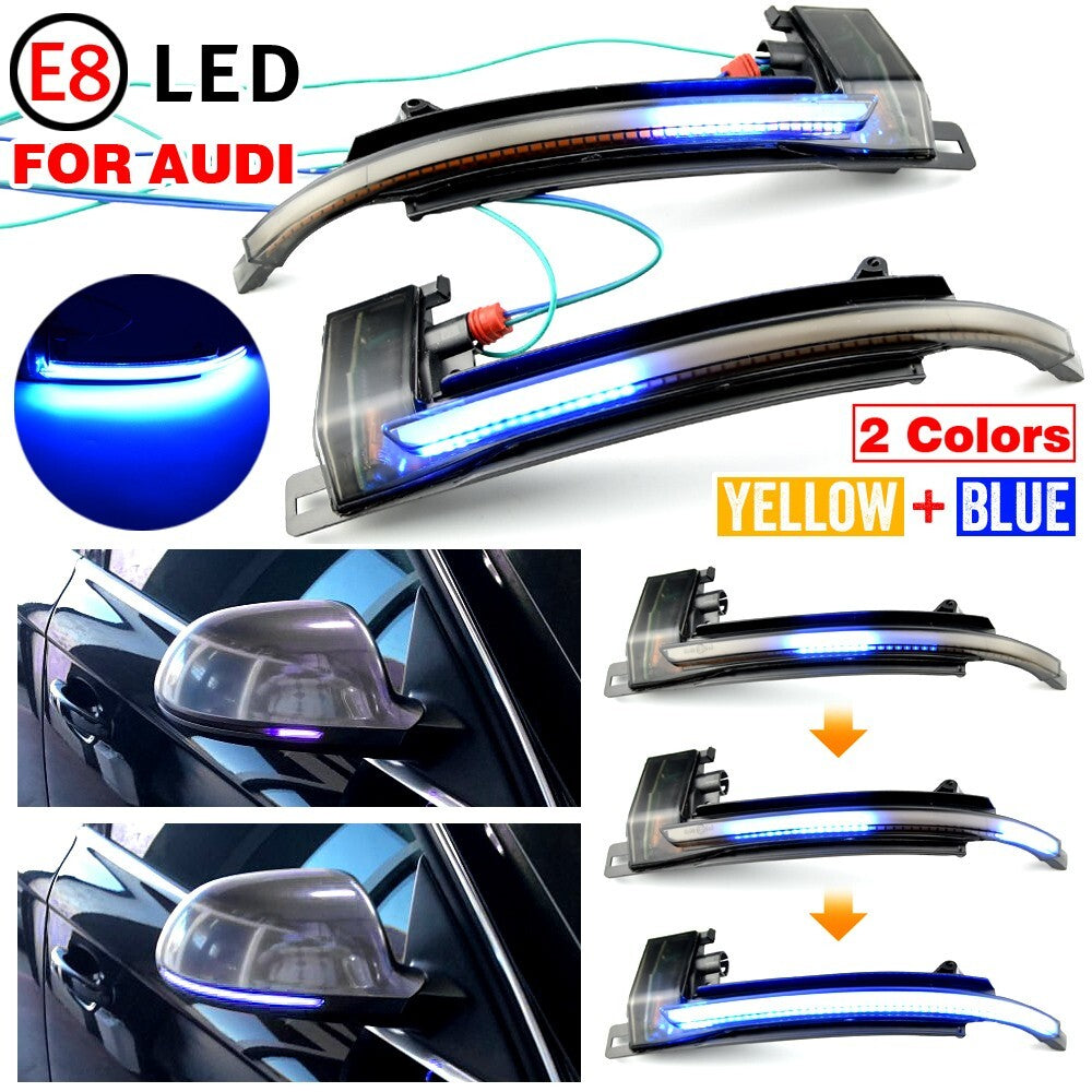 2pcs LED Dynamic Side Mirror Turn Signal Light Assembly Blue for Audi A3 B8 A4